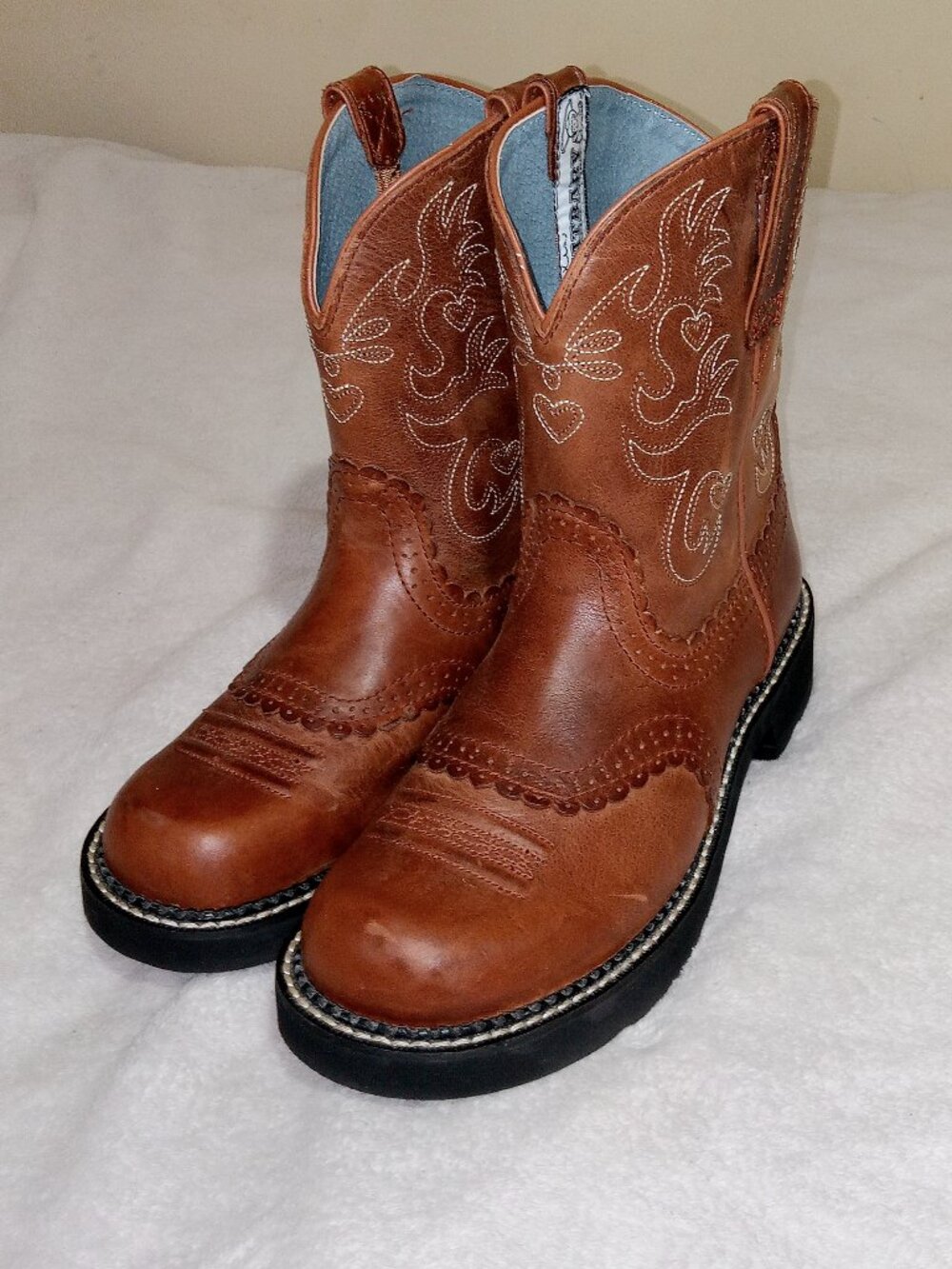 Ariat Fatbaby Saddle Boots Womens 10 B Tan Leather Western Cowgirl Rustic